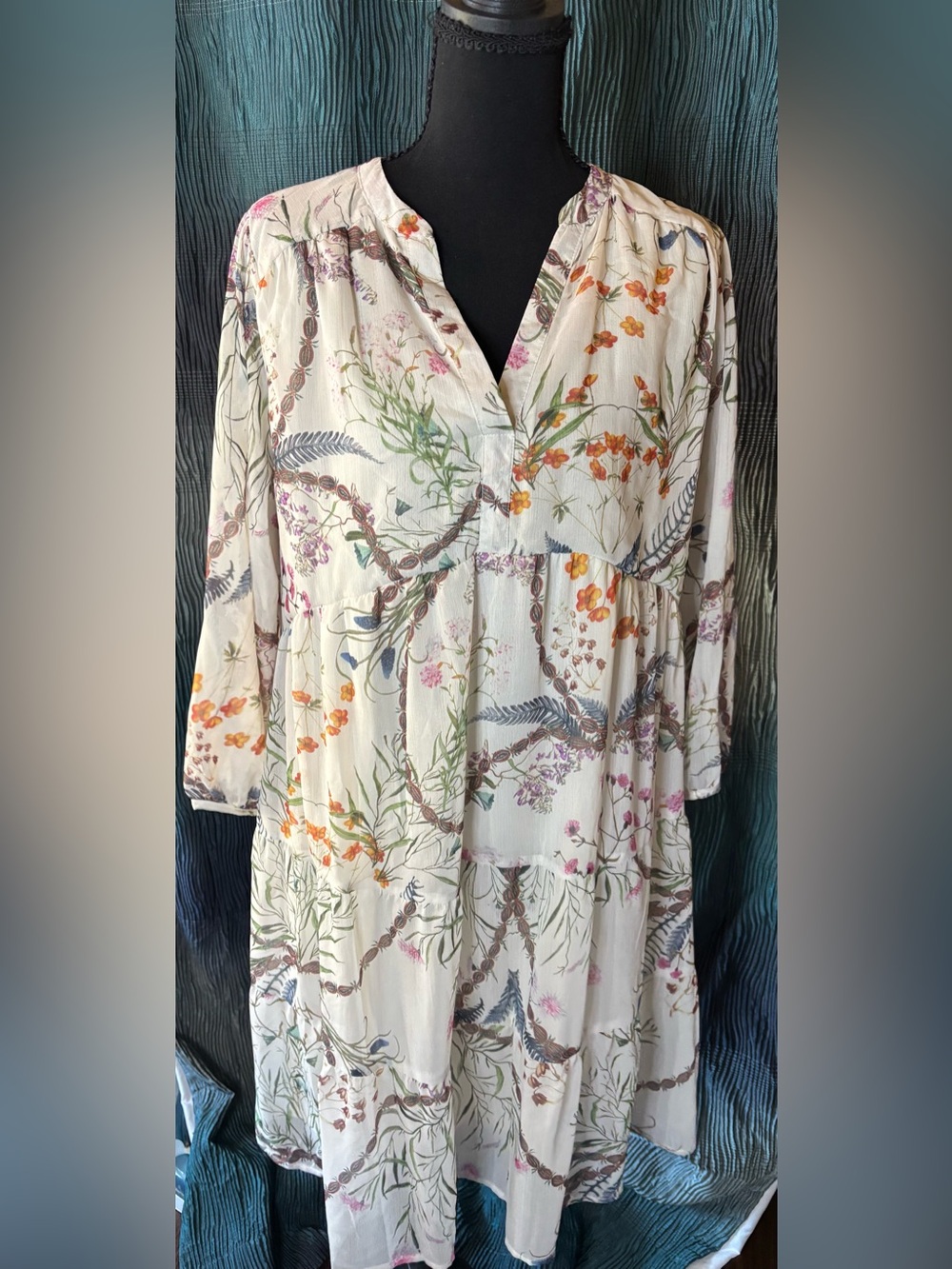 Fairhope Boho Floral Tiered V-Neck Maxi Dress in Cream